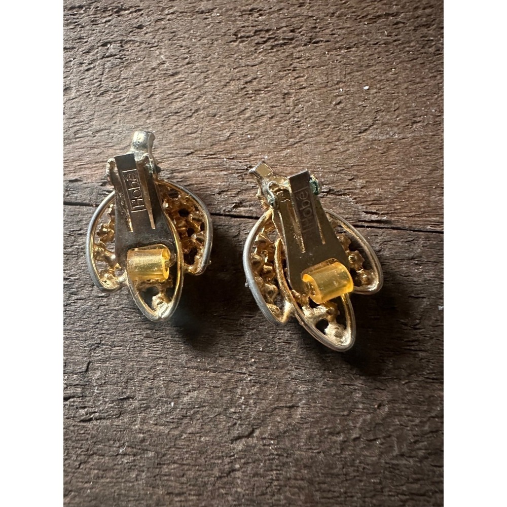 Vintage Hobe Gold Tone‎ Bees Clip-On Earrings With Rhinestones - Picture 7 of 9